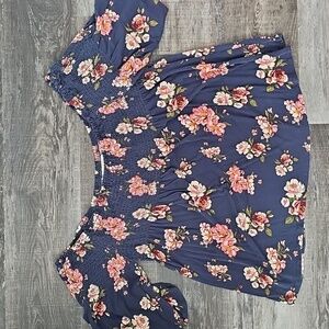 Rewind Floral Off-Shoulder Navy Top